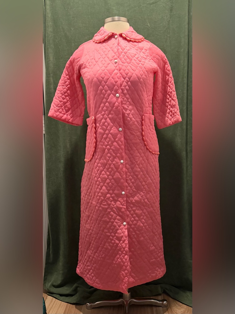 Coral Quilted Button-Front Coat Dress